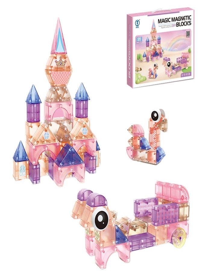 elecci Magnetic Blocks for Toddlers Toys, 3D Translucent Magnet Building Cubes Set, Educational Build Blocks Set for Kids Aged 3 to 9 Years. (66PCS-Dreamy) - Image 1